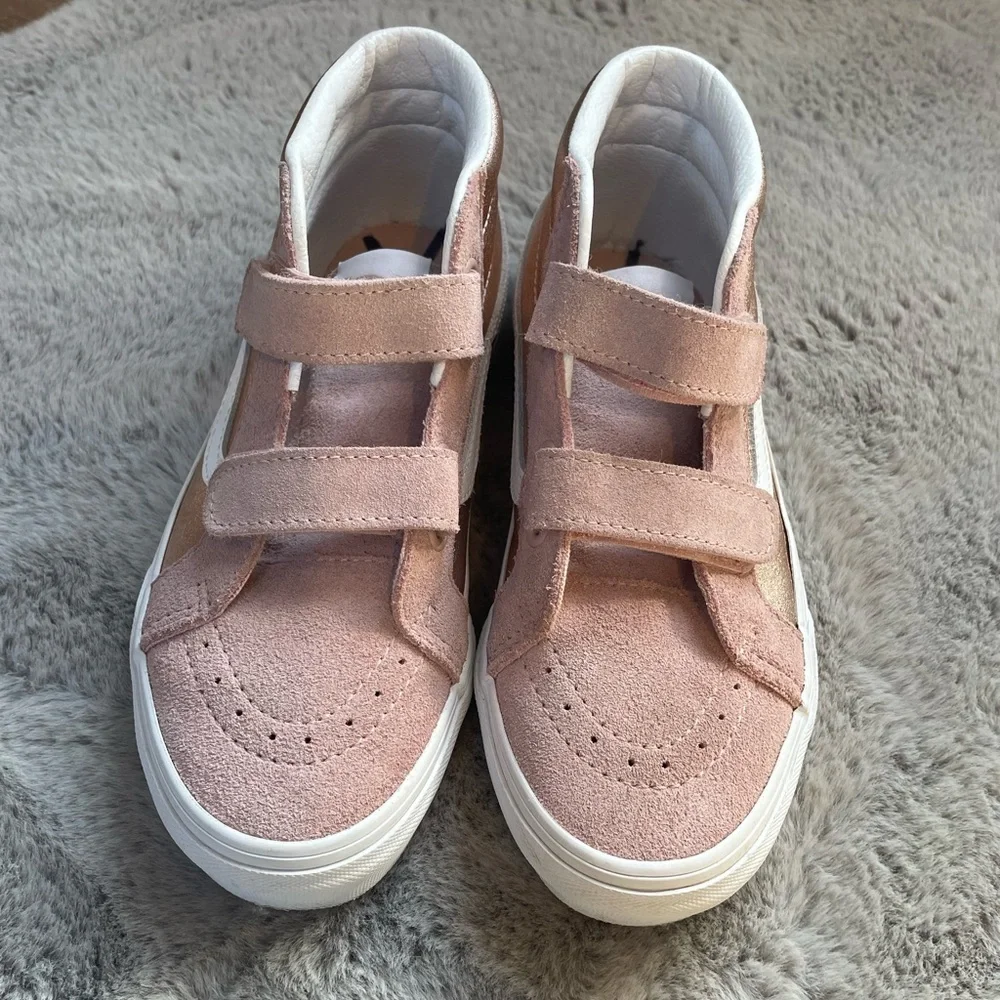 😍Kids Pink Suede Velcro High-Top Vans😍